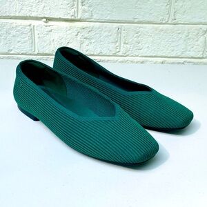 Green and Black Square Toe Flats